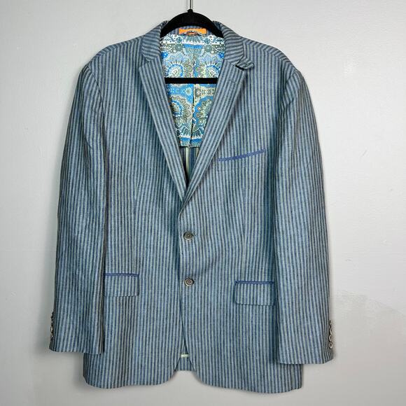 Tallia Linen sport coat Men's size 42 R convertible collar striped unique Mason - Picture 8 of 16